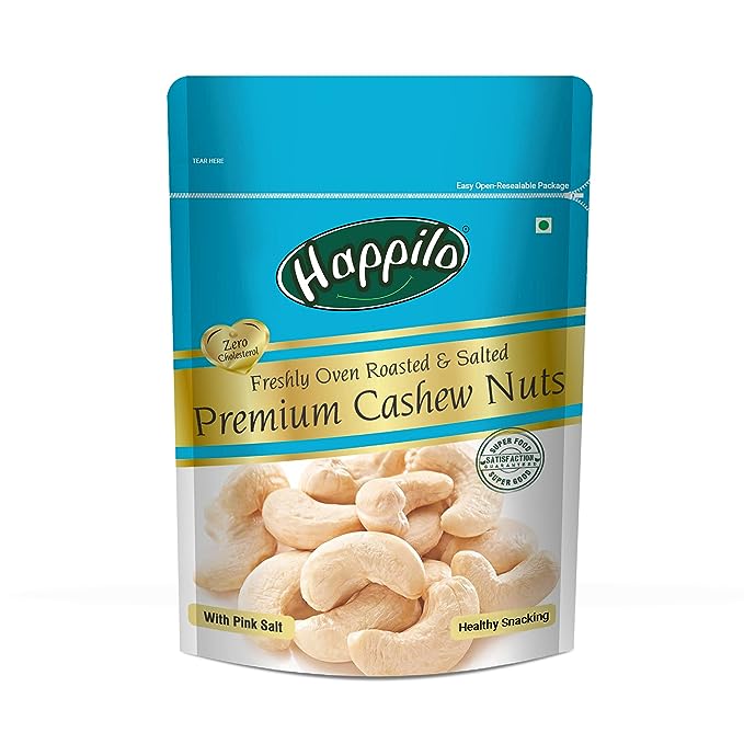 Happilo Premium Roasted and Salted Cashews 200 g | Freshly Oven Roasted | Premium Kaju nuts | Nutritious, Crunchy & Delicious | Gluten Free | Plant-Based Protein